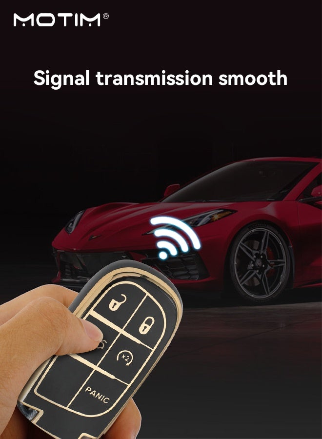 Motim Car Key Fob Cover for Jeep Grand Cherokee Dodge Challenger Charger Dart Durango Journey Chrysler 300 Key Fob, 5 Buttons Replacement Smart Remote Key Fob Cover Case - Image 2